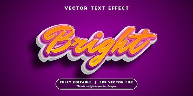 Vector efecto de texto brillante con estilo de fuente editable