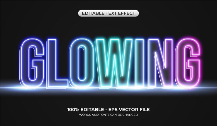 Vector efecto de texto de brillo de arco iris realista el efecto de texto de neón brillante editable se encuentra en el piso