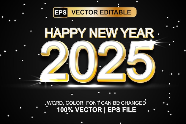 Efecto de texto de brillo dorado editable para el año nuevo 2025 en estilo de tendencia moderna y lleno de decoración festiva
