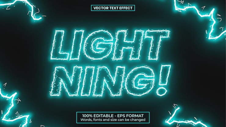 Vector efecto de texto de brillo de neón de rayo