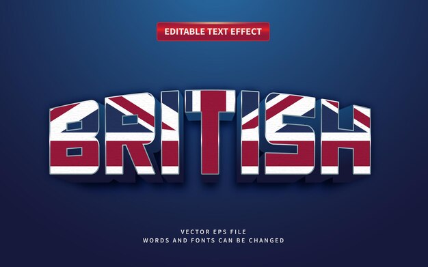 Vector efecto de texto británico editable 3d