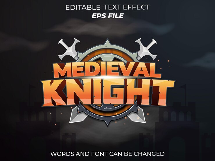 Vector efecto de texto de caballero medieval fuente tipografía editable texto 3d para juegos de fantasía y rpg medieval