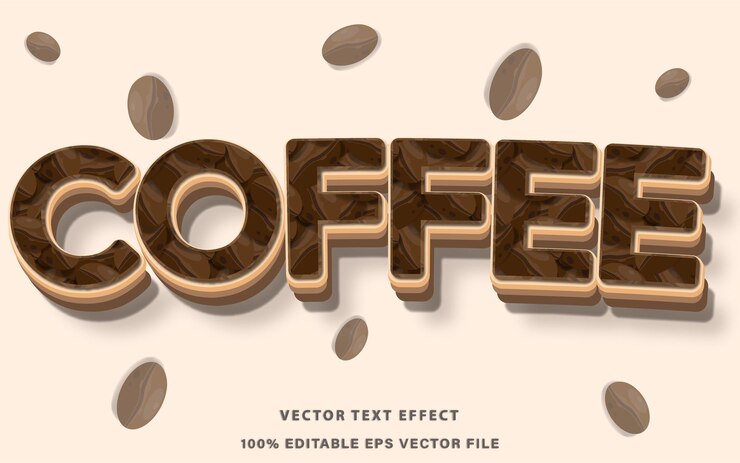 Vector efecto de texto de café con textura y vector de texto 3d