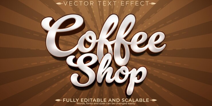 Vector efecto de texto de cafetería estilo de texto editable de cafetería y bebida