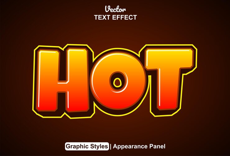 Vector efecto de texto caliente con estilo gráfico y editable.