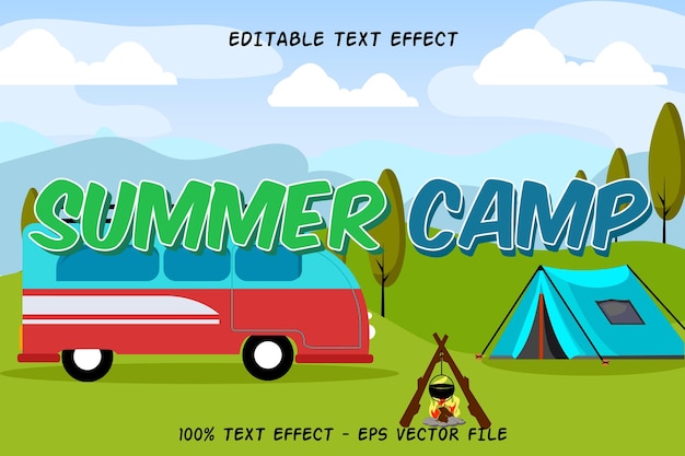 Efecto de texto de campamento de verano estilo moderno