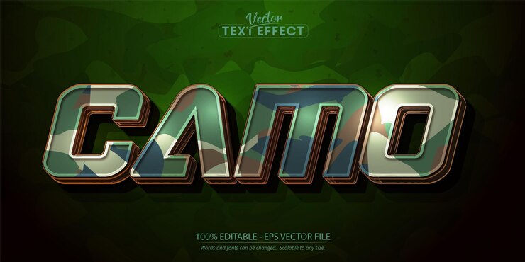 Vector efecto de texto de camuflaje, estilo de texto de patrón de camuflaje verde editable