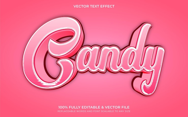Vector efecto de texto candy totalmente editable y efecto de texto de estilo 3d