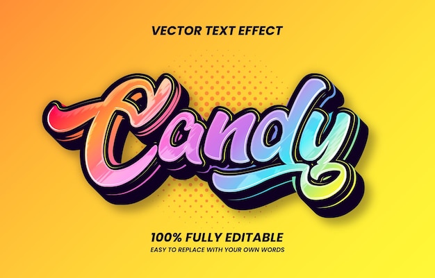 Efecto de texto de caramelo dulce colorido en 3D