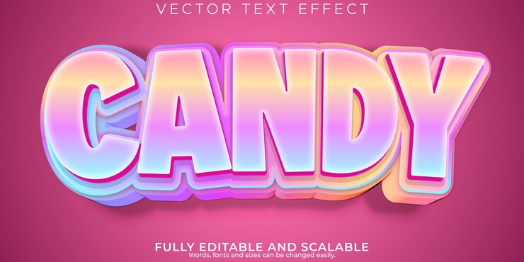 Vector efecto de texto de caramelo editable estilo de texto dulce y colorido
