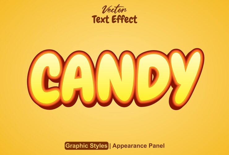 Vector efecto de texto de caramelo con estilo gráfico naranja y editable