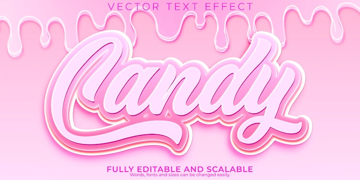 Vector efecto de texto de caramelo estilo de texto rosa y suave editable