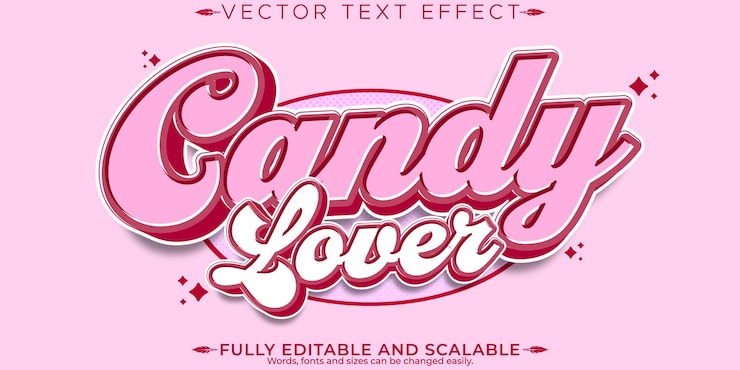 Vector efecto de texto de caramelo de piruleta azúcar editable y estilo de texto dulce