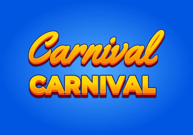 Efecto de texto de carnaval en aspecto 3D color amarillo