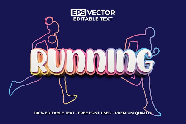 Efecto de texto de carrera Estilo de texto 3D editable con fondo de dibujo de línea continua de deporte de carrera