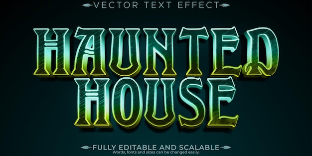 Efecto de texto de casa encantada horror editable y estilo de texto aterrador