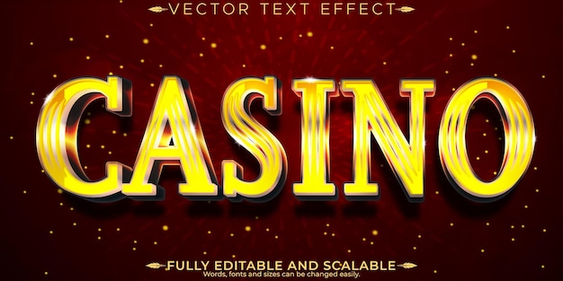 Vector efecto de texto de casino editable estilo de texto de tragamonedas y vegas