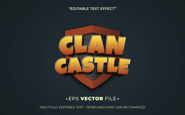 Vector efecto de texto de castillo de clan vector editable 3d para el juego