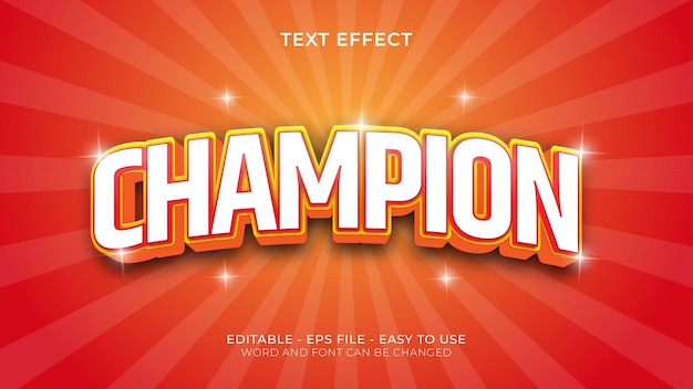 Vector efecto de texto champion con efecto de estrella brillante