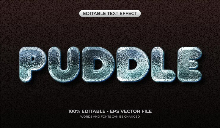 Vector efecto de texto de charco 3d efecto de textura de agua editable diseño de tipografía fluida realista