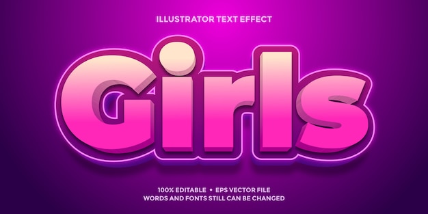 Vector efecto de texto chicas rosa y morado