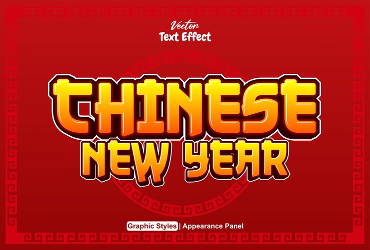Vector efecto de texto chino con estilo gráfico en rojo y editable
