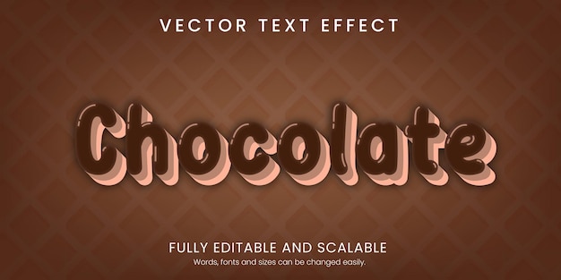 Vector efecto de texto de chocolate estilo 3d totalmente editable con fondo abstracto