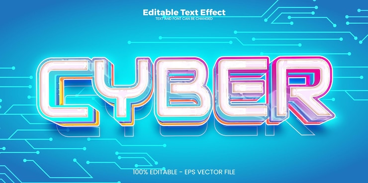 Vector efecto de texto cibernético editable en estilo de tendencia moderna