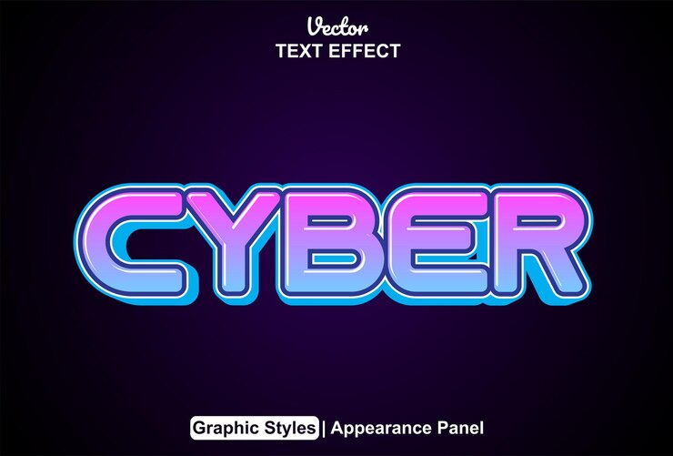 Vector efecto de texto cibernético con estilo gráfico y editable.