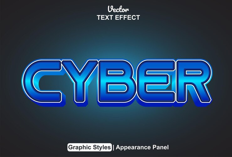 Vector efecto de texto cibernético con estilo gráfico y editable.