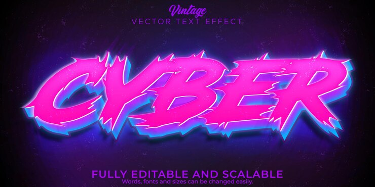 Vector efecto de texto cibernético, futuro editable y estilo de fuente de ficción