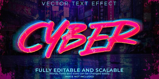 Efecto de texto cibernético, futuro editable y estilo de texto de neón
