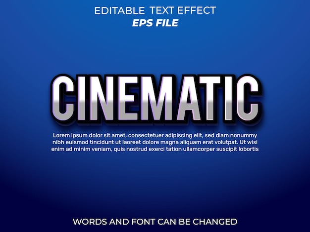 efecto de texto cinematográfico plantilla de vector de texto editable 3d