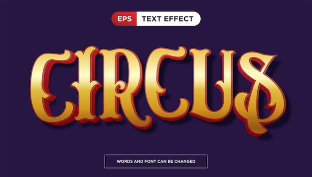 Vector efecto de texto de circo dorado lujo editable y estilo de texto enriquecido