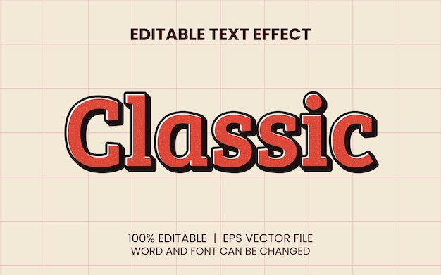 Efecto de texto clásico con fuente editable de estilo 3d.