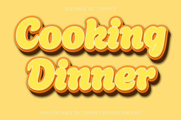 Vector efecto de texto de cocina de la cena estilo de gradiente en relieve 3d
