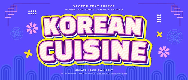 El efecto de texto de la cocina coreana en el patrón, el ornamento, el fondo, el estilo gráfico vectorial