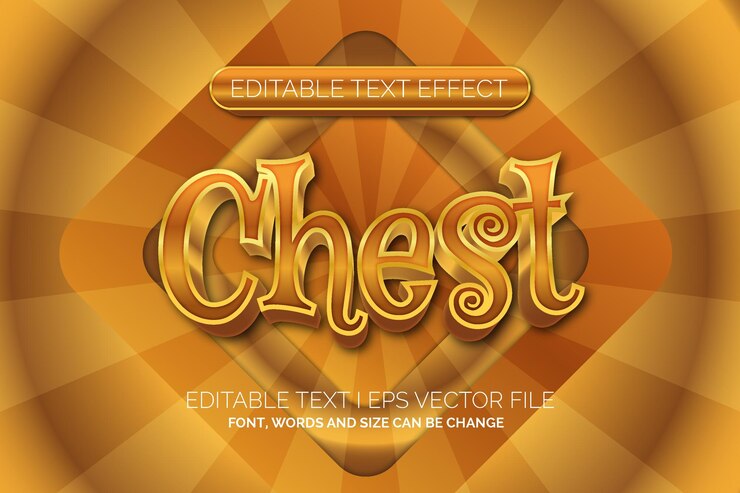 Vector efecto de texto de cofre dorado