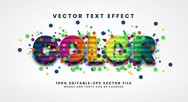 Efecto de texto de color 3D. Efecto de estilo de texto editable con partícula de color brillante.
