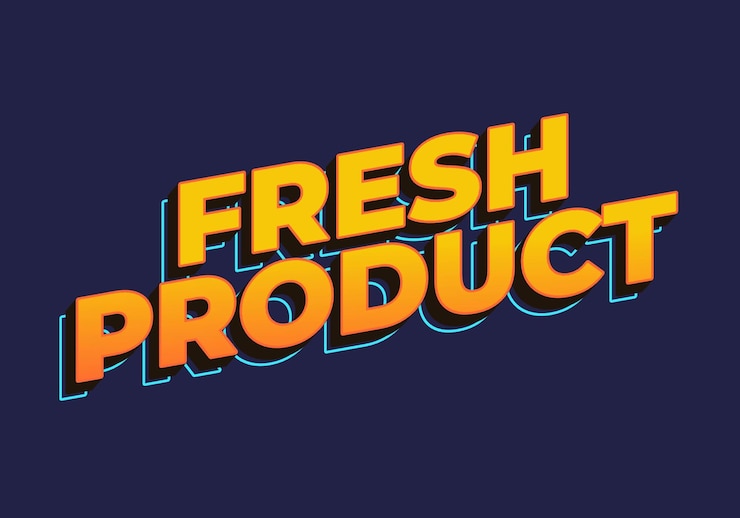 Vector efecto de texto en color amarillo aspecto 3d de producto fresco
