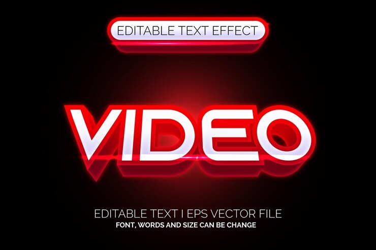 Vector efecto de texto de color rojo de video degradado moderno