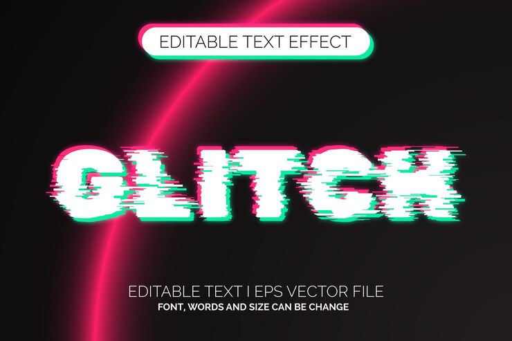 Vector efecto de texto de color rosa y verde estilo glitch degradado