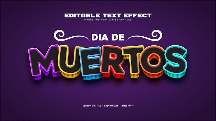Efecto de texto colorido 3D de Dia De Muertos