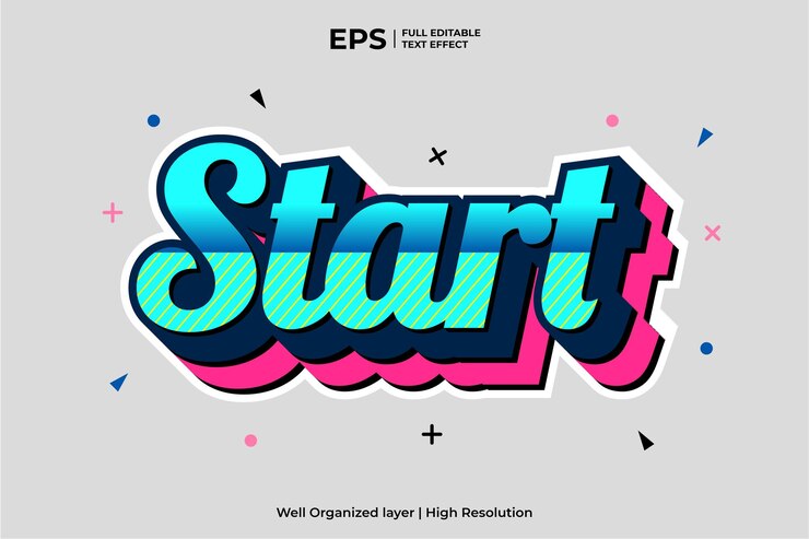Efecto de texto colorido editable de inicio 3d en la ilustración de vector de estilo pop art