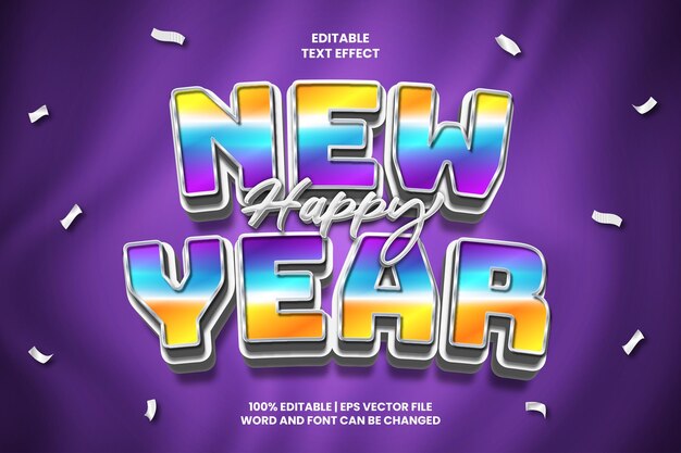 Vector efecto de texto colorido feliz año nuevo estilo 3d editable