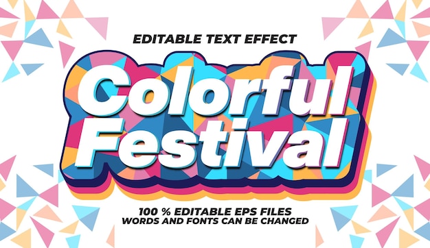 Efecto de texto colorido del festival Diseño editable
