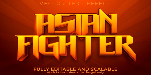 Vector efecto de texto de combate, estilo de texto editable asiático y de juegos