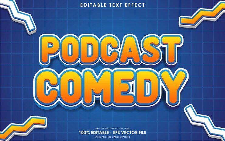 Vector efecto de texto de comedia de podcast editable