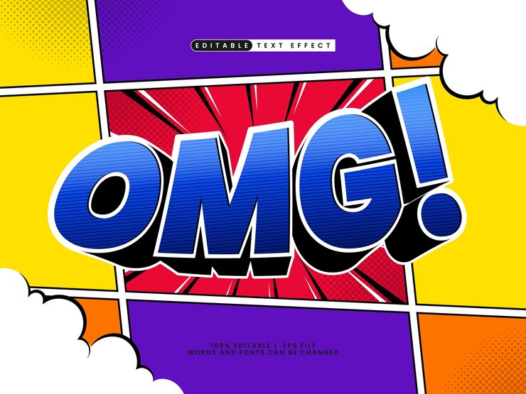 Vector efecto de texto cómic editable omg