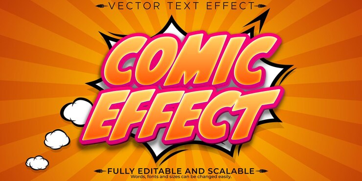 Vector efecto de texto de cómic estilo de texto de dibujos animados y pop art editable
